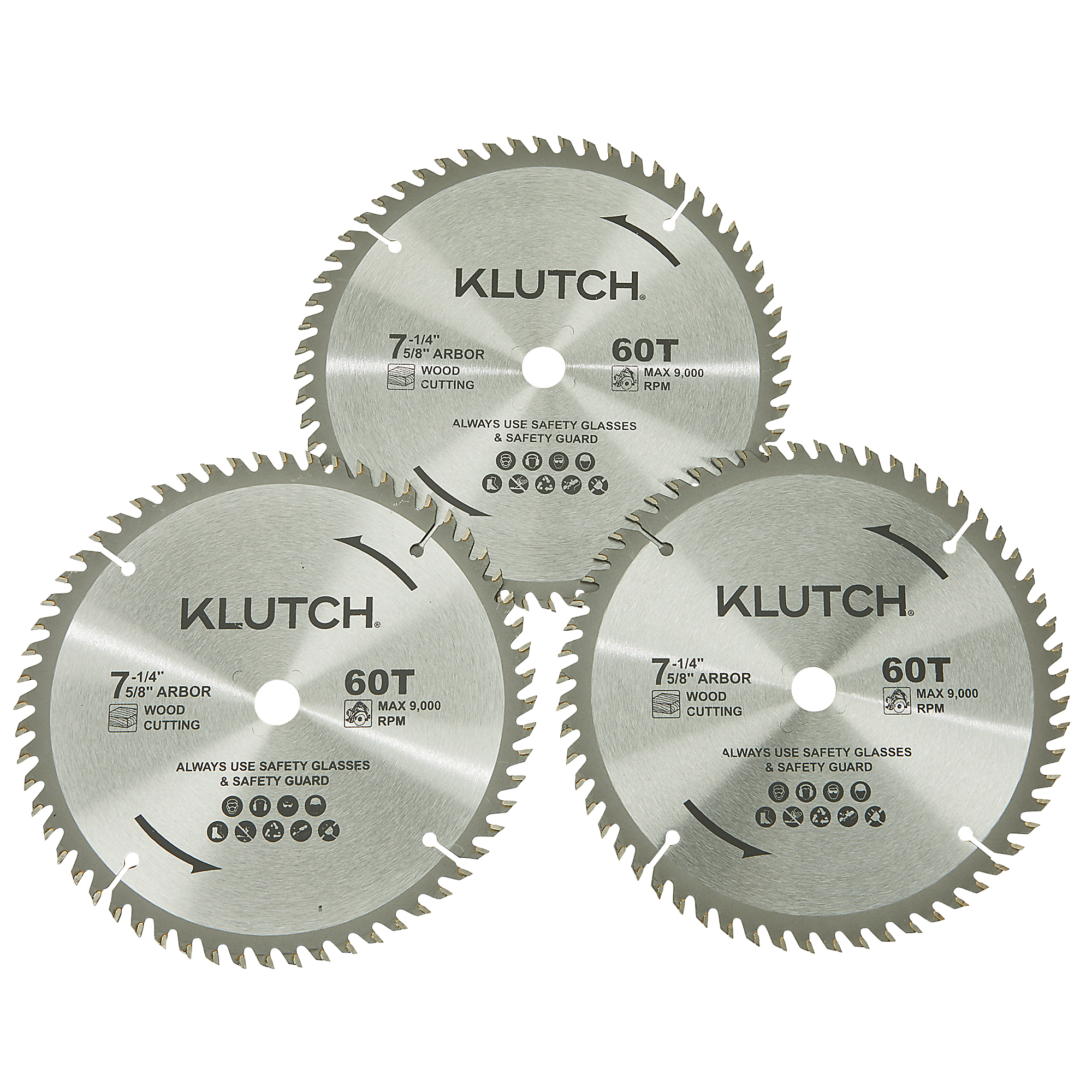 Klutch 60T Circular Saw Blade Set, 7-1/4in., 3-Pc.
